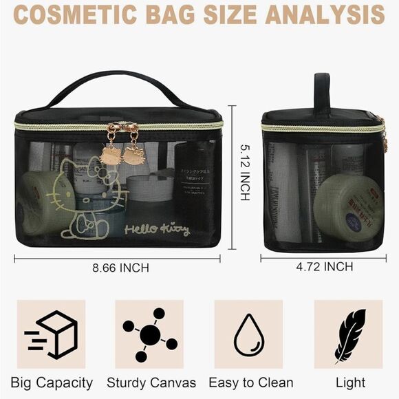 HELLO KITTY Logo Cosmetic Mesh Large Capacity Travel/Makeup/Storage Bag - Picture 3 of 6